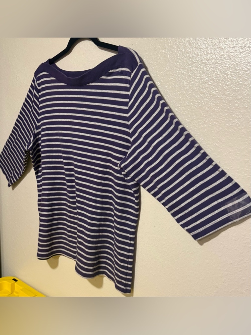 Karen Scott Purple Striped Boat Neck Top | 3/4 Sleeve Casual Tee | 1X - Picture 3 of 4